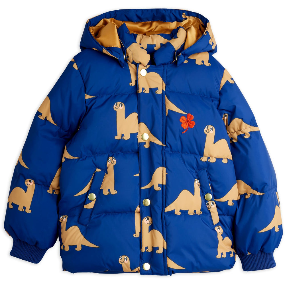 Køb Mini Rodini Blue Dinos AOP Hooded Puffer