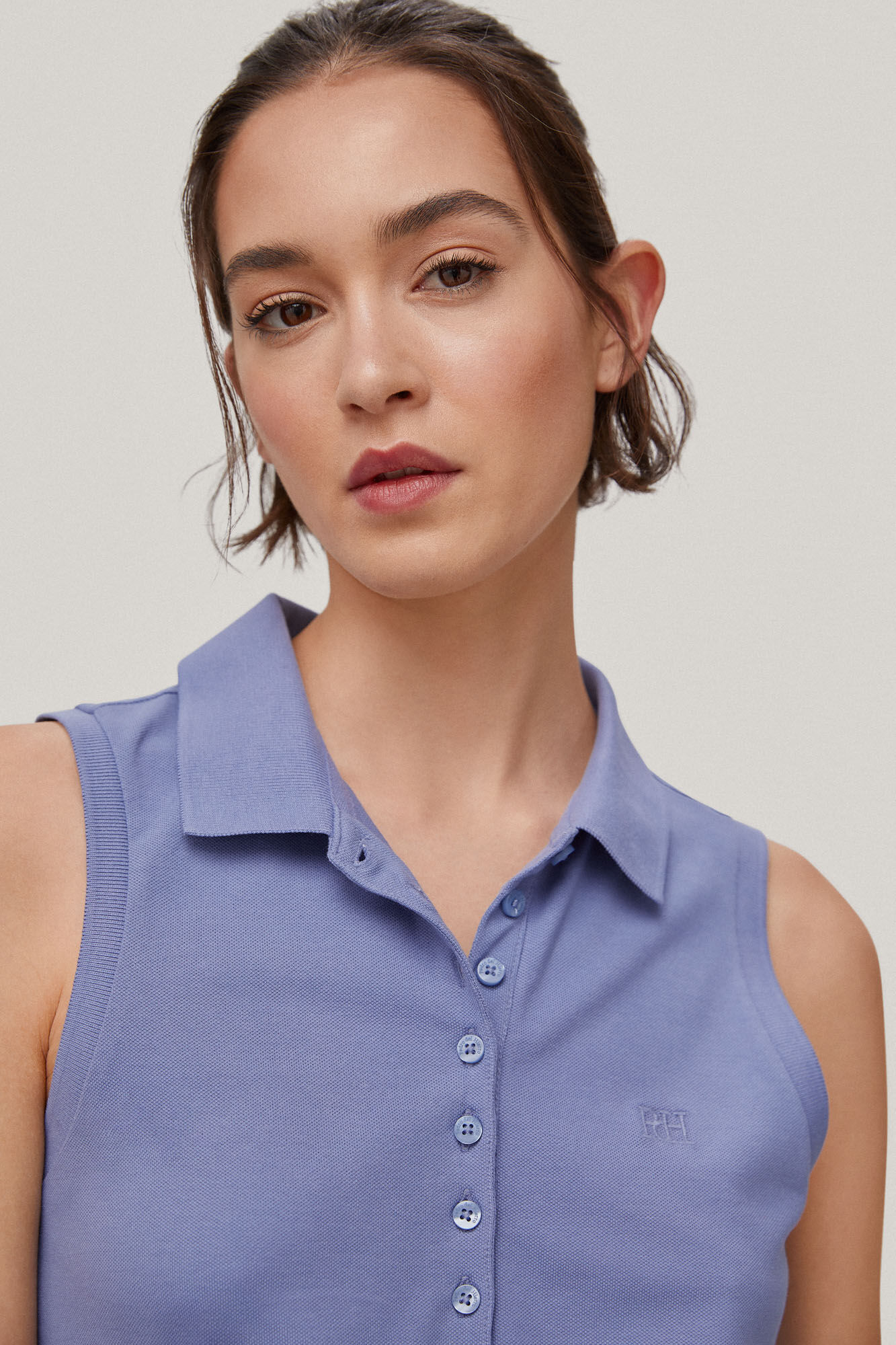 Camisa polo lisa sem mangas - Azul