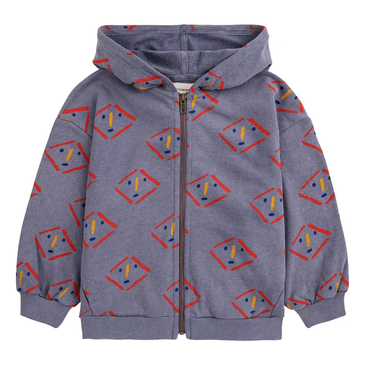 Bobo Choses Sweat Zippé Coton Bio Visages | Gris anthracite