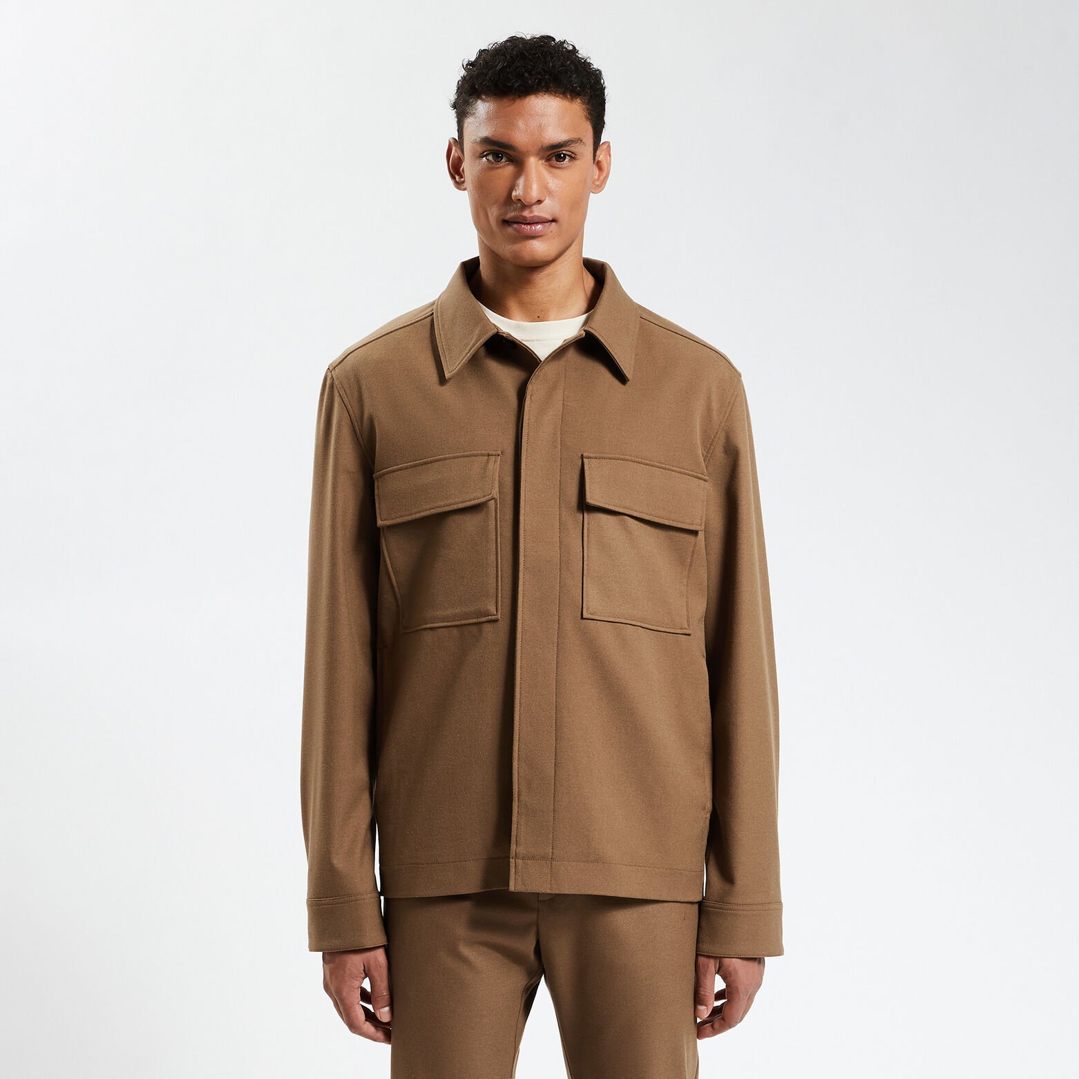 Surchemise regular unie polyester recyclé Camel