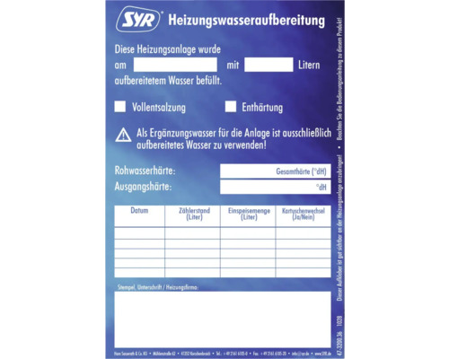 SYR stickerpad voor verwarmingswaterbehandeling 3200.00.925