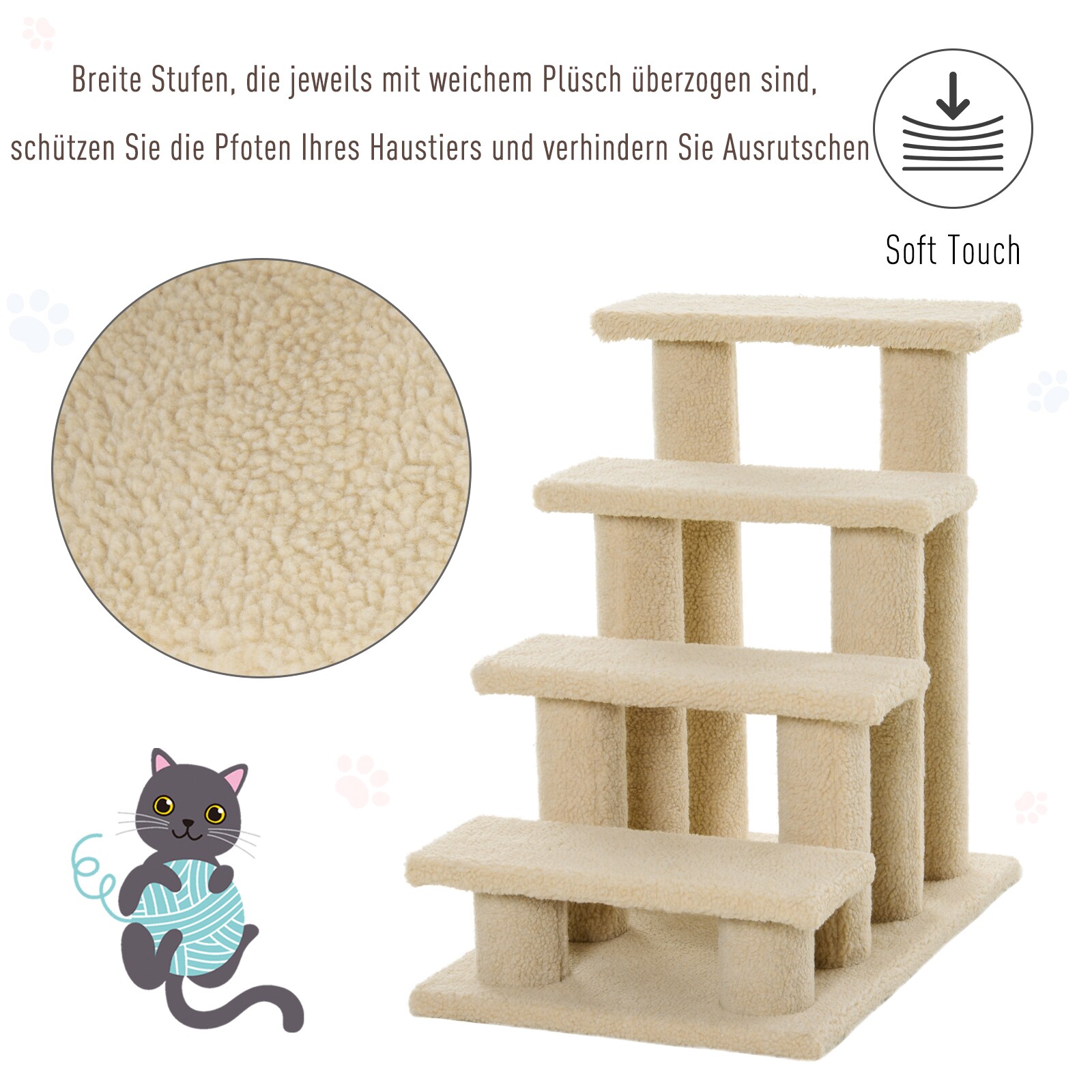 PawHut Katzentreppe mit 4 Stufen 63,5 x 43 x 60 cm
