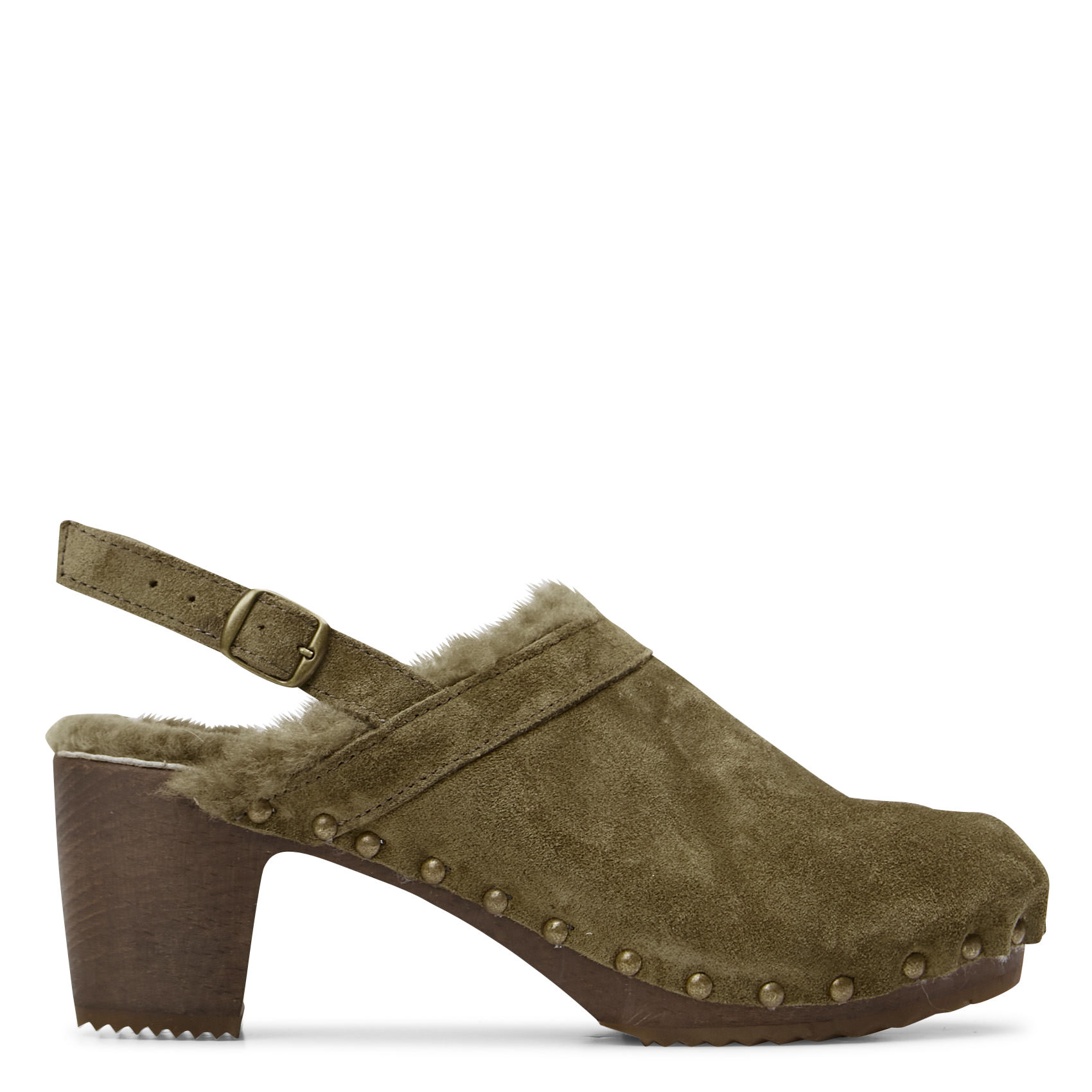 CARLINE - Sabots fourrés en cuir velours| Beige