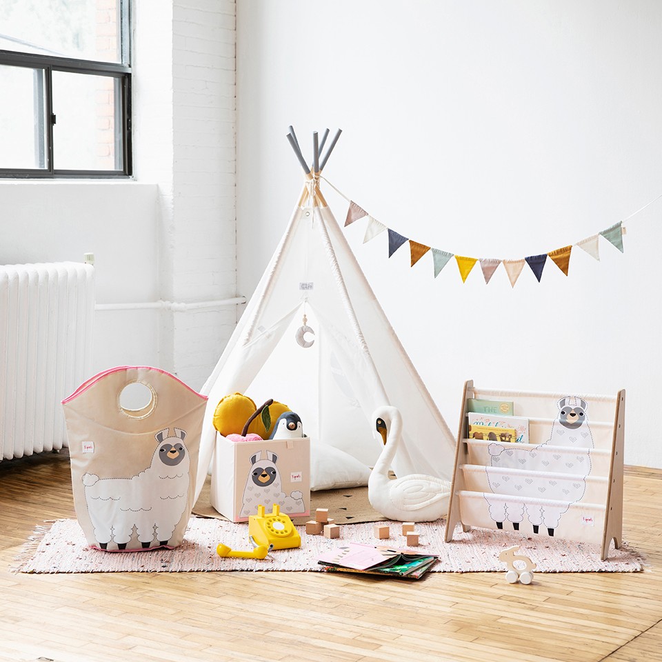 3 Sprouts - Laundry Hamper - White Llama