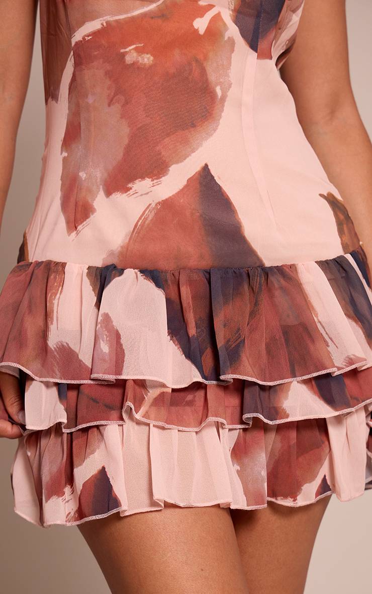 Multicolore Robe Imprimée À Col Bénitier Et Volants Petite