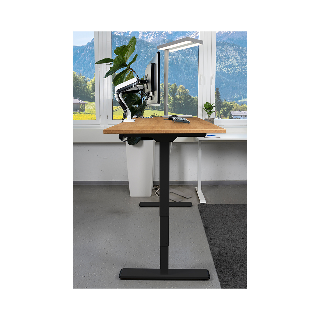 CONTINI höhenverstellbarer Bürotisch 200 x 90 cm Eichendekor / Gestell schwarz