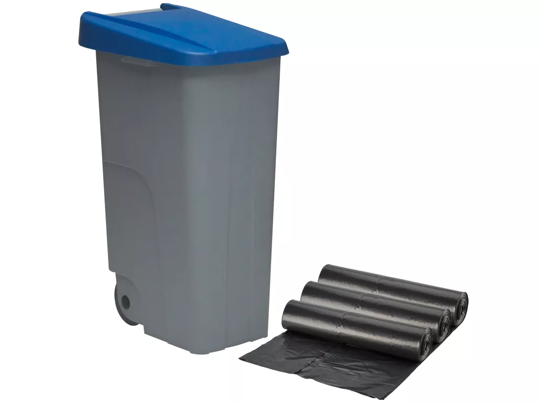 Recycler le conteneur 110 litres fermé + 3x sacs à ordures de 10 unités, L57 P 42 H88