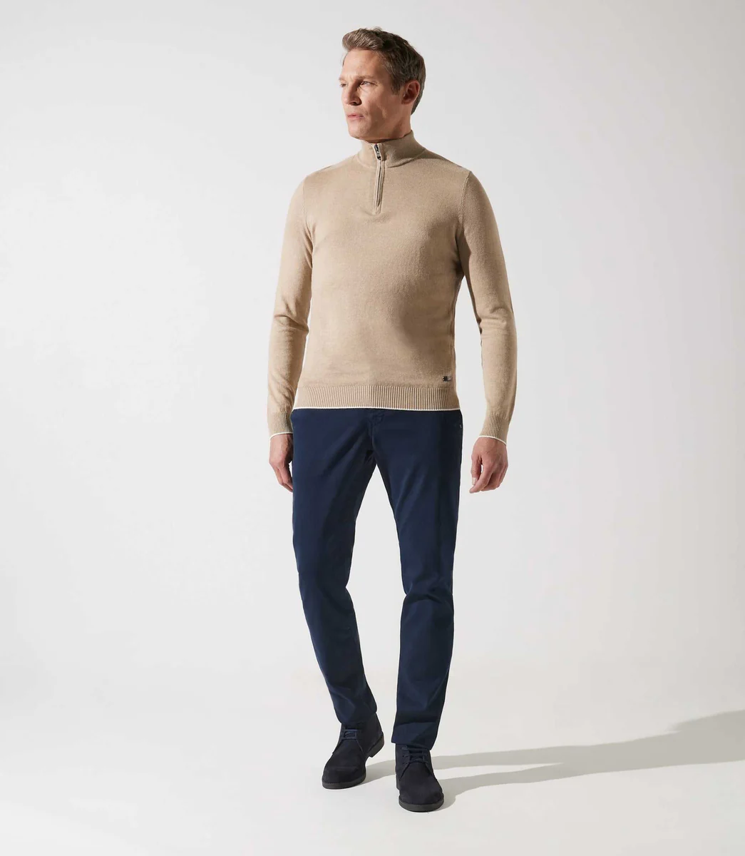 Pull col zippé camionneur beige foncé