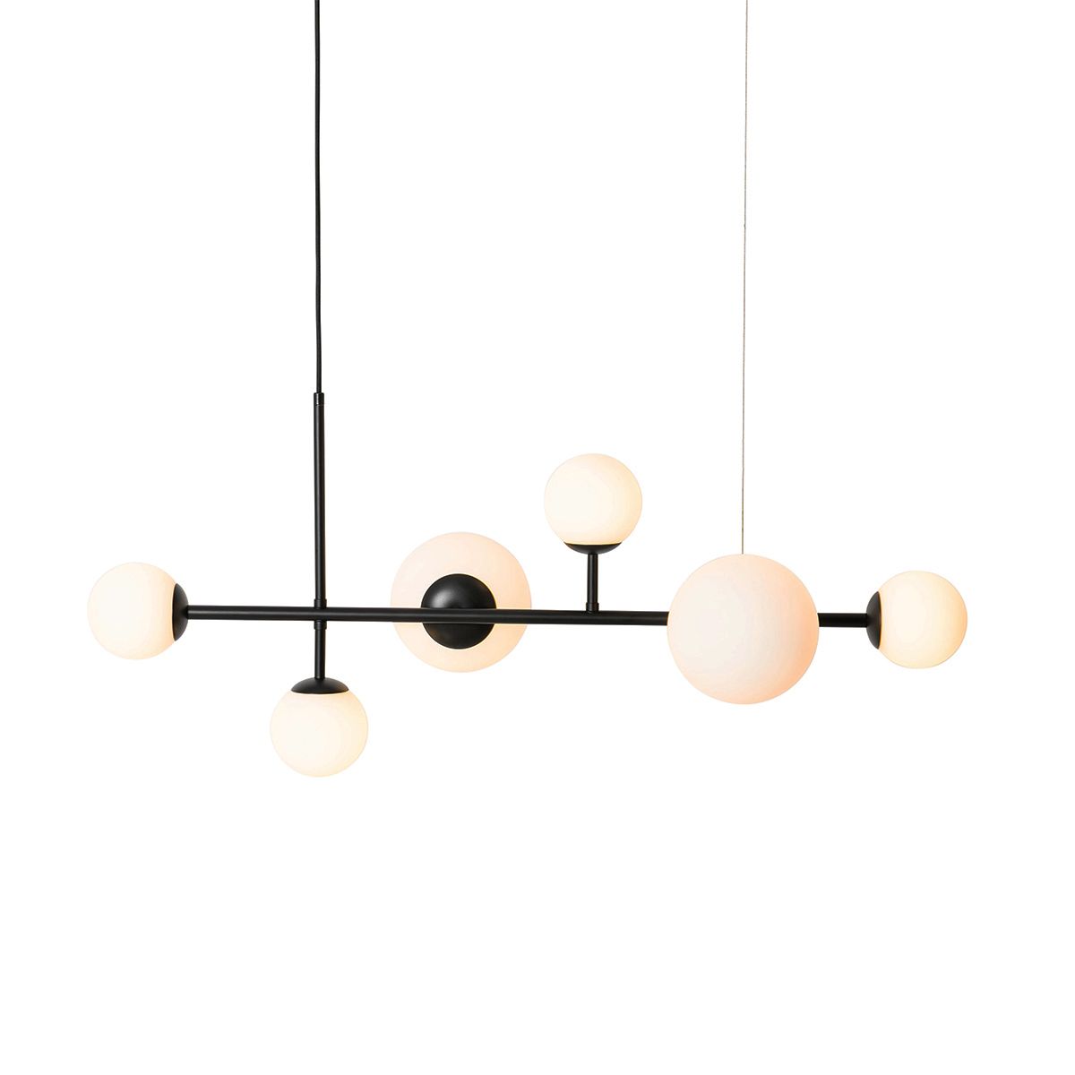 Moderne hanglamp zwart met mat glas 6-lichts - Monaco