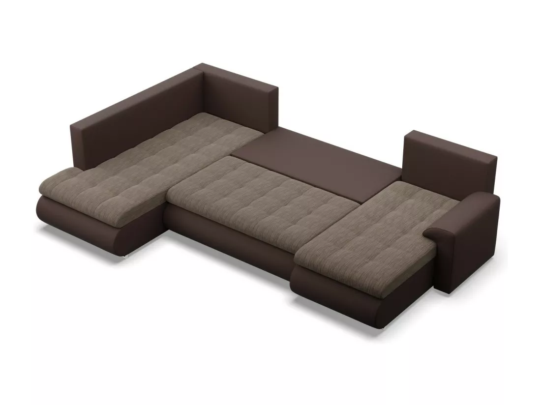 Canapé d'angle en U avec fonction sommeil, Ottoman, Brun + Brun
