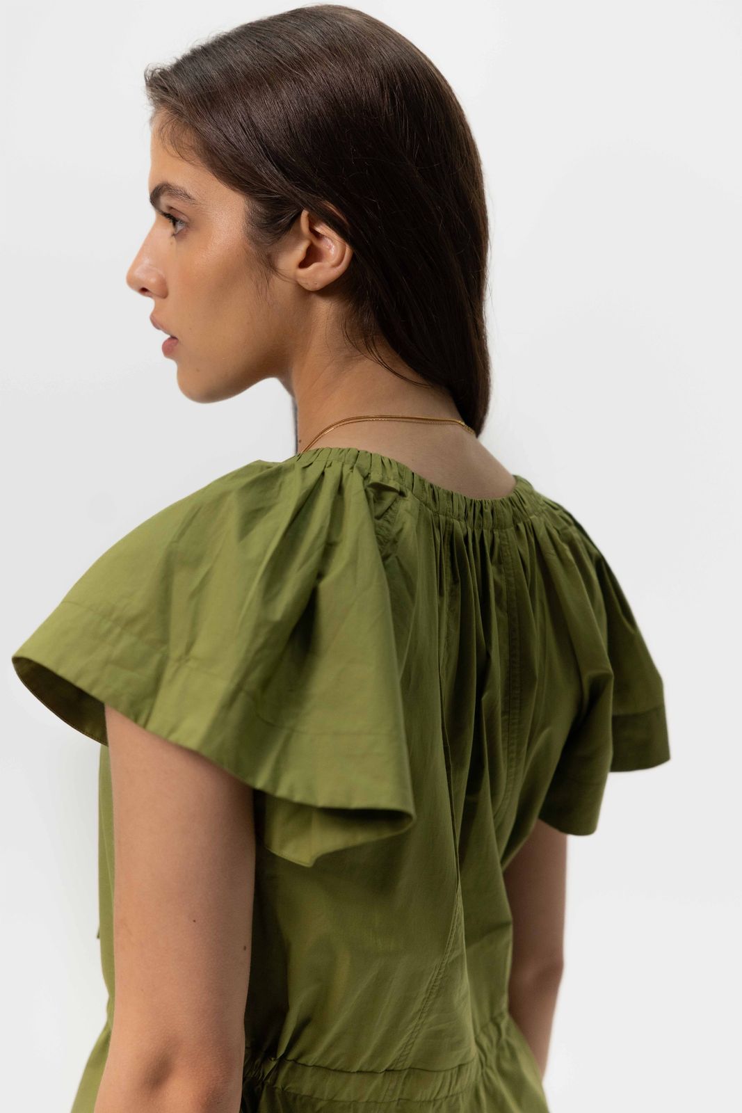 Groene korte poplin jurk