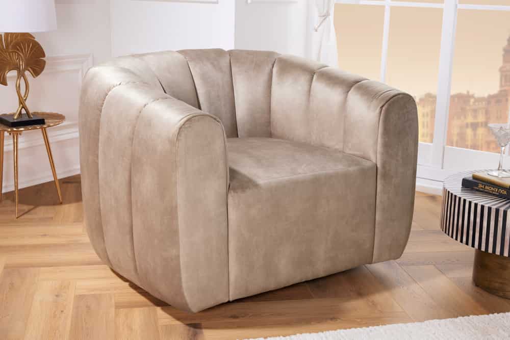 Drehbarer Design Sessel BABYLON champagner Samt Lounge Cocktailsessel