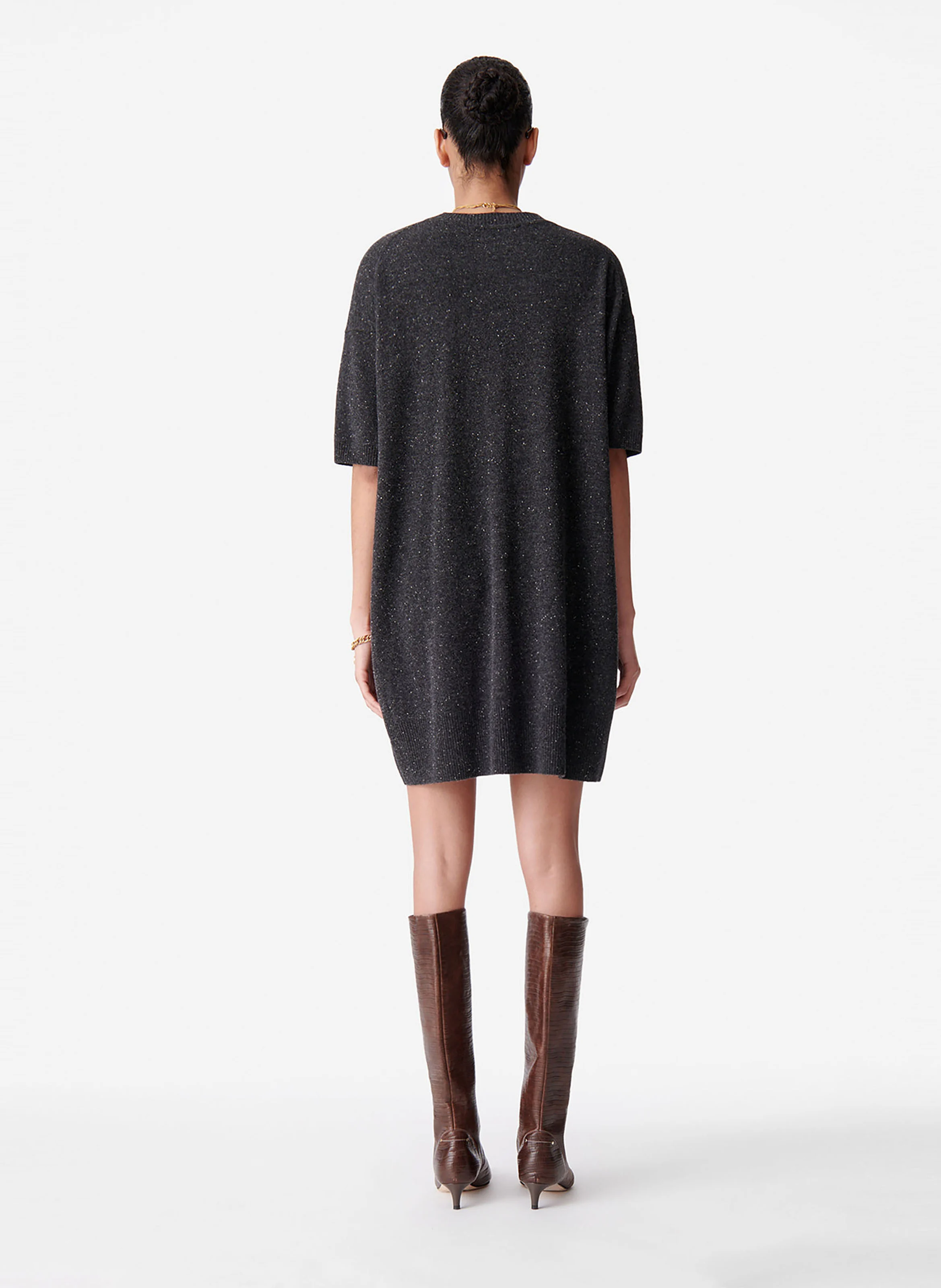 BLEUET - Robe courte col rond en laine mérinos | Noir