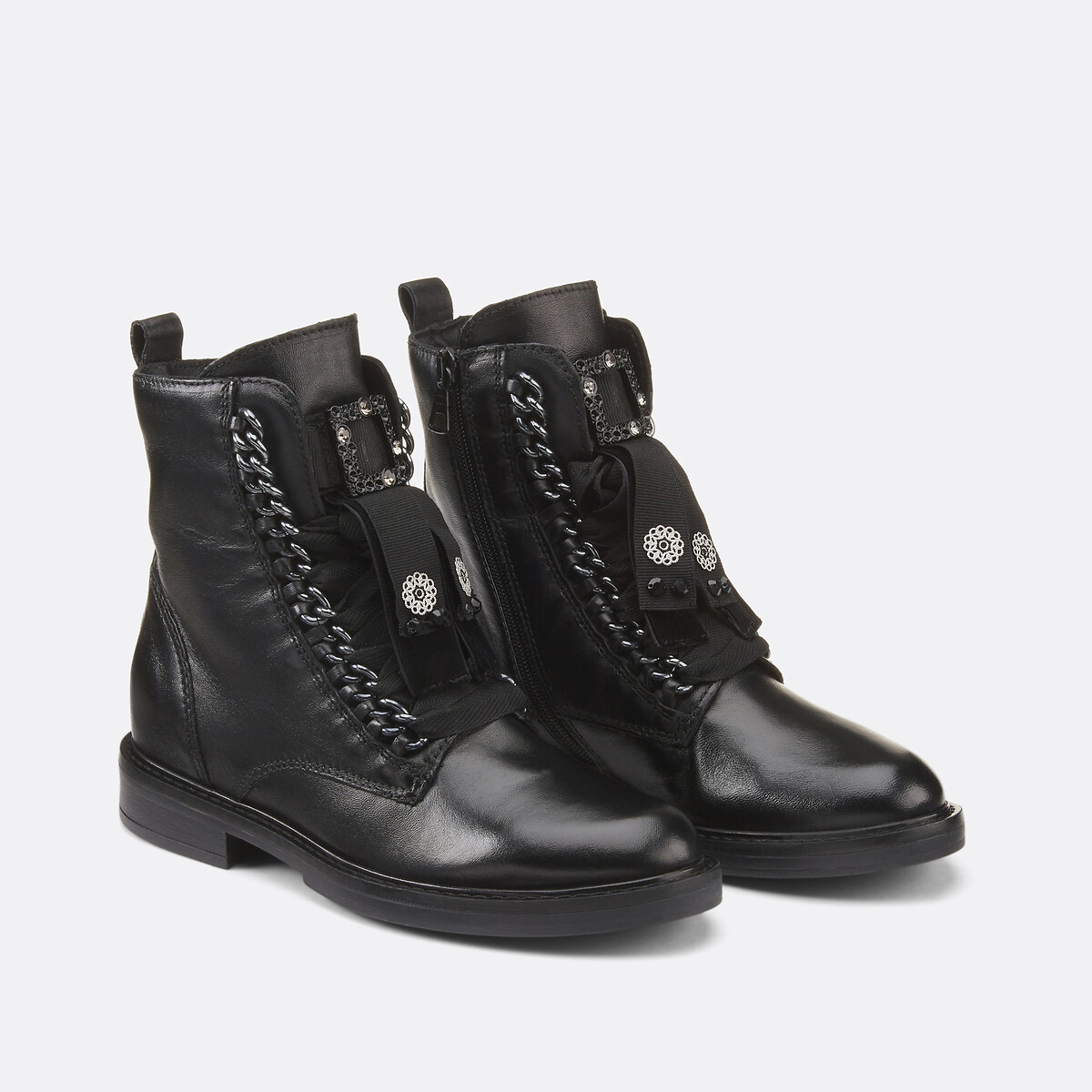 MJUS<br>Botas de couro com cadarço, joia