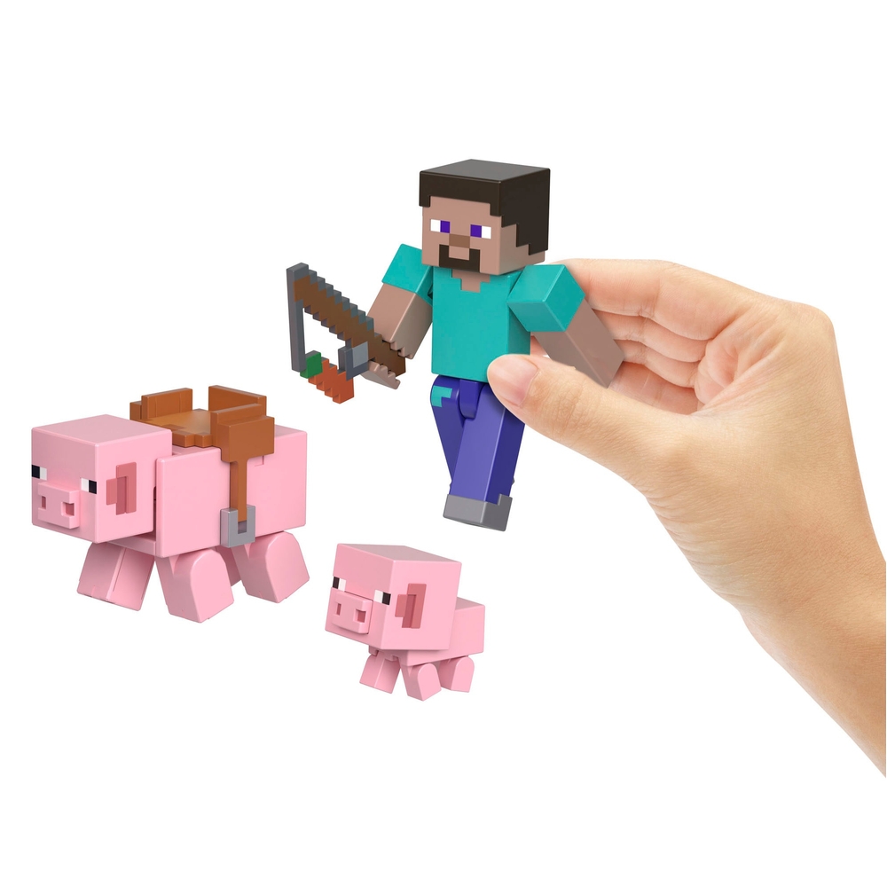 Minecraft 8 cm Steve und Schweine Actionfiguren