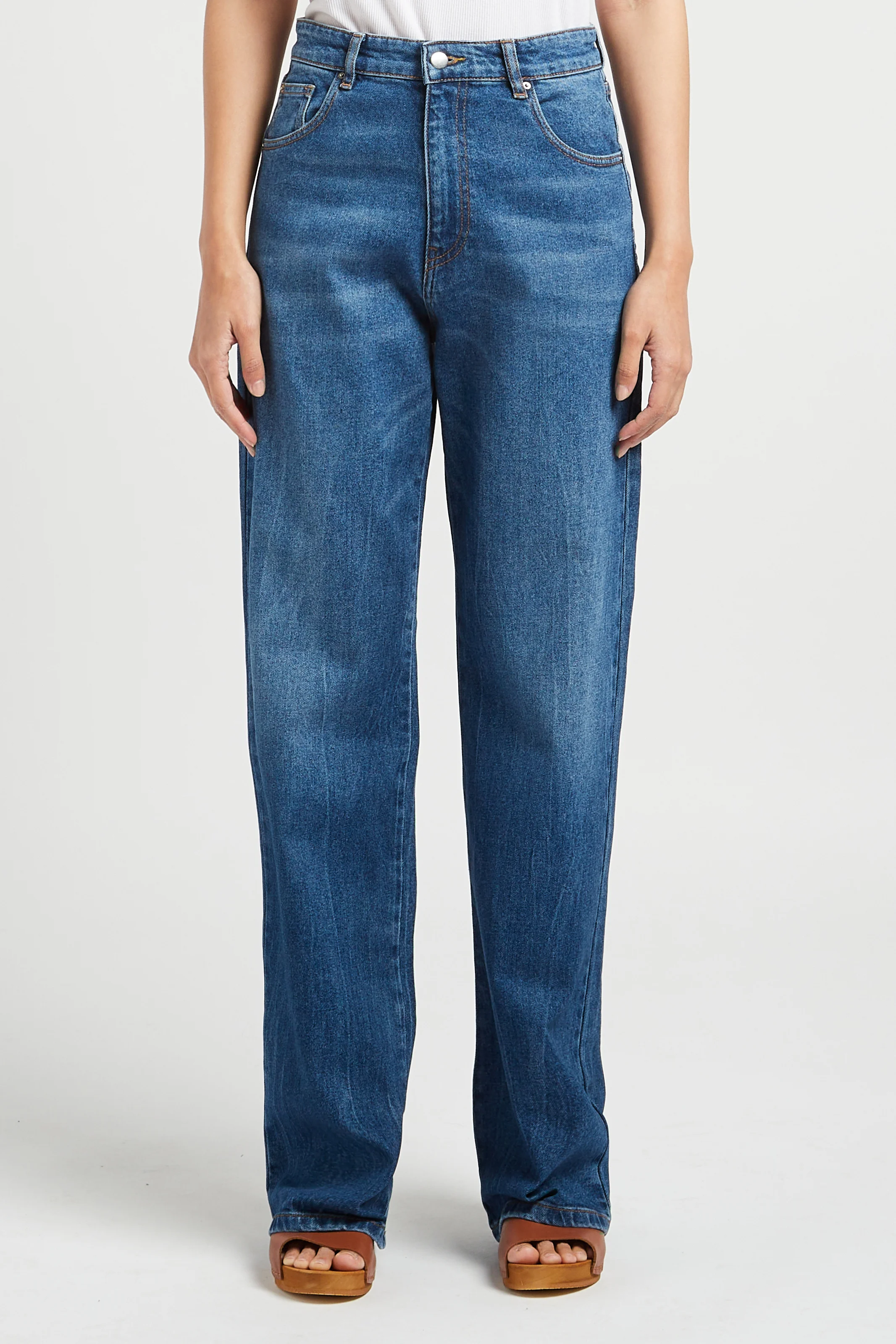 RICHIE - Jean large taille haute en coton stretch| Bleu