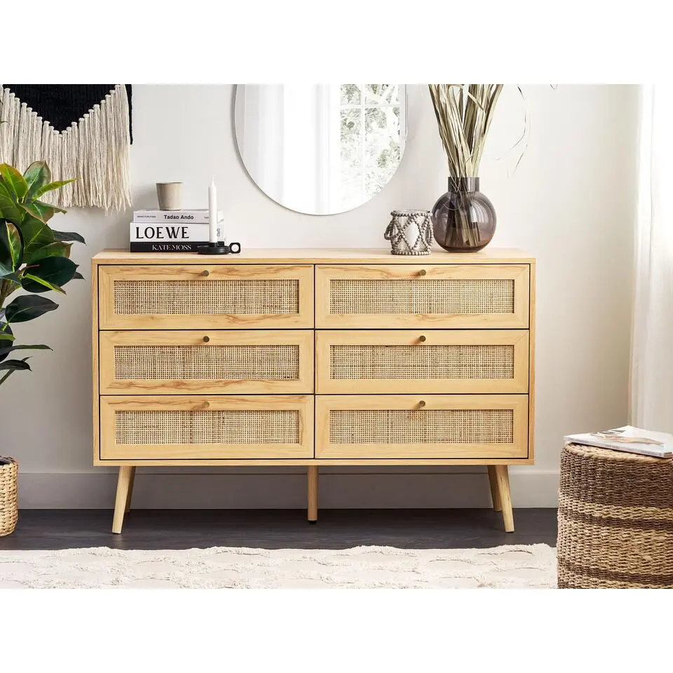 PEROTE - Commode - 6 Lades - Lichte houtkleur - Rotan