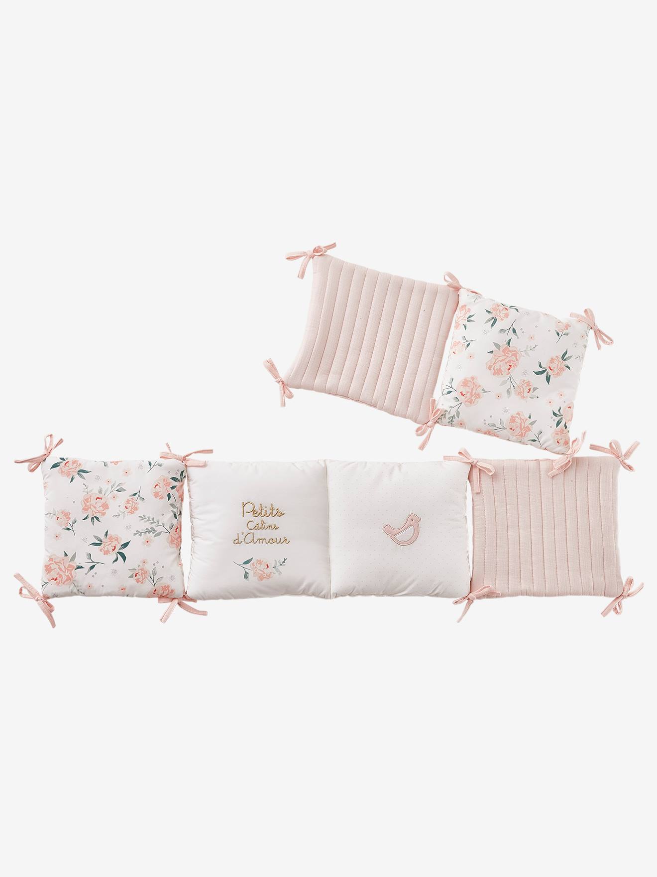 Protetor de berço modular/protetor de cercado infantil Eau de Rose, branco claro, liso com estampas.