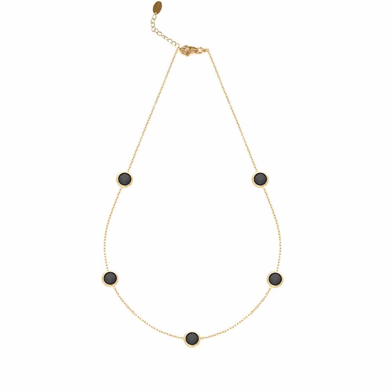 Collier Argent Dore Goutte De Cristal Noir