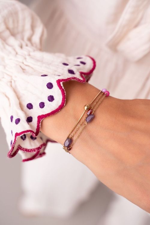 Driedubbele armband met roze en paarse kraaltjes
