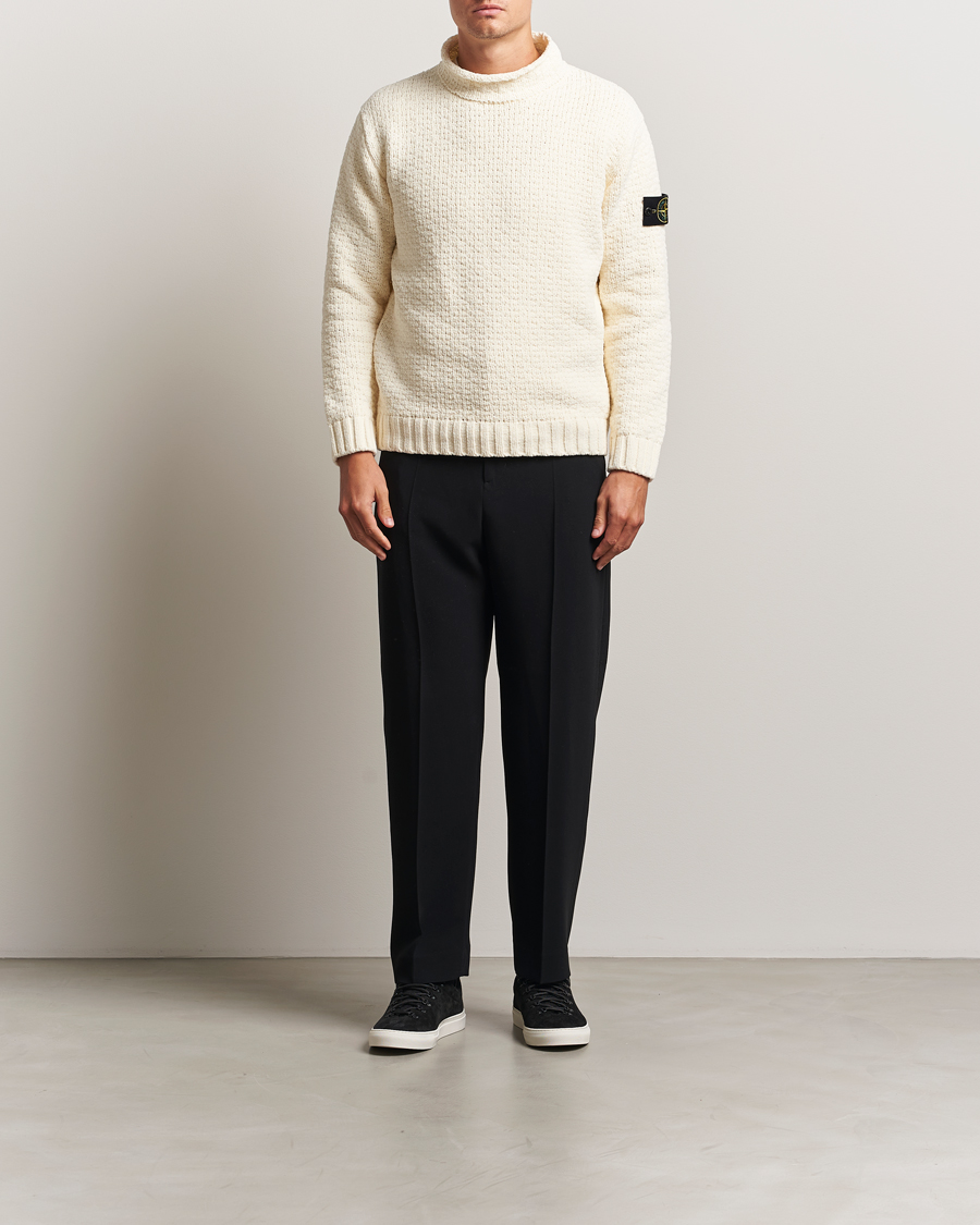 Stone Island Cotton Chenille Knitted Mock Neck Ivory