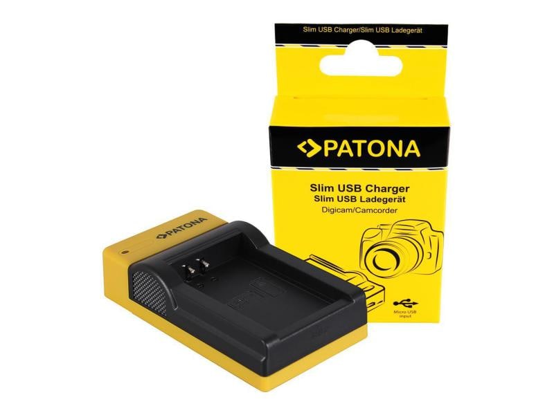 Patona Ladegerät Slim Micro-USB zu Canon LP-E12 EOS M Ladegerät mit Micro-USB-Anschluss zum Canon LP-E12 Akku