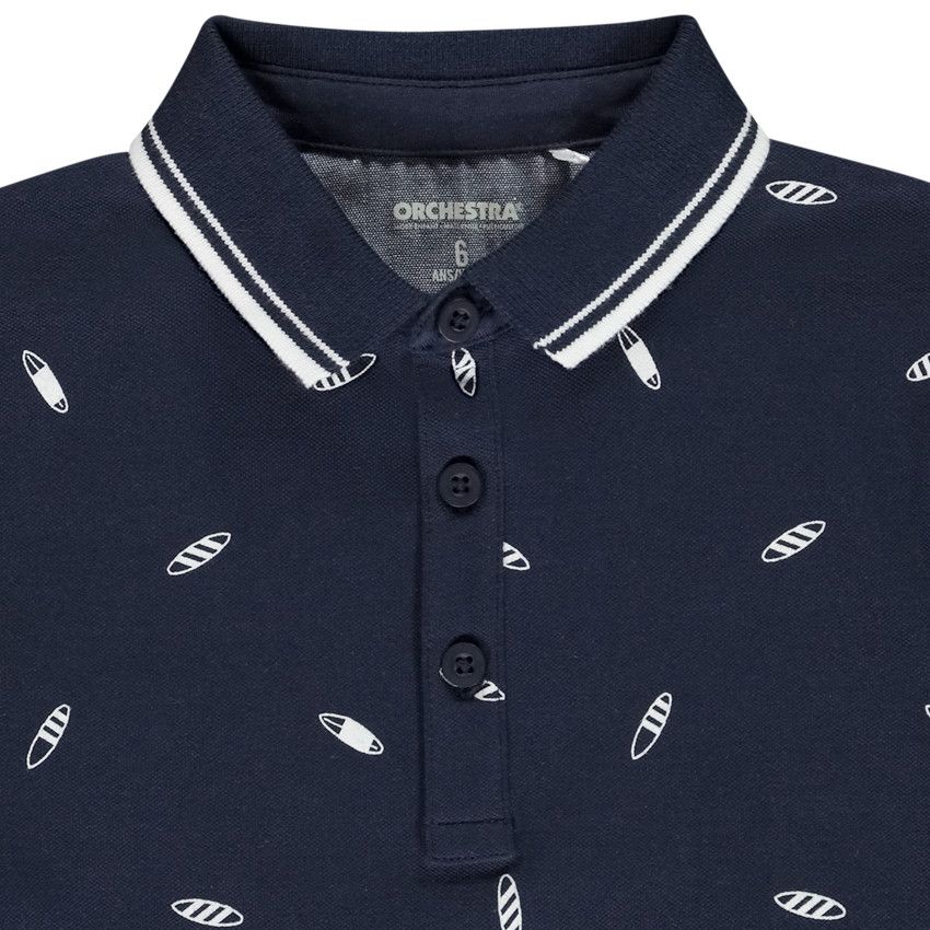Polo manches courtes imprimé fantaisie pour garçon - Bleu marine