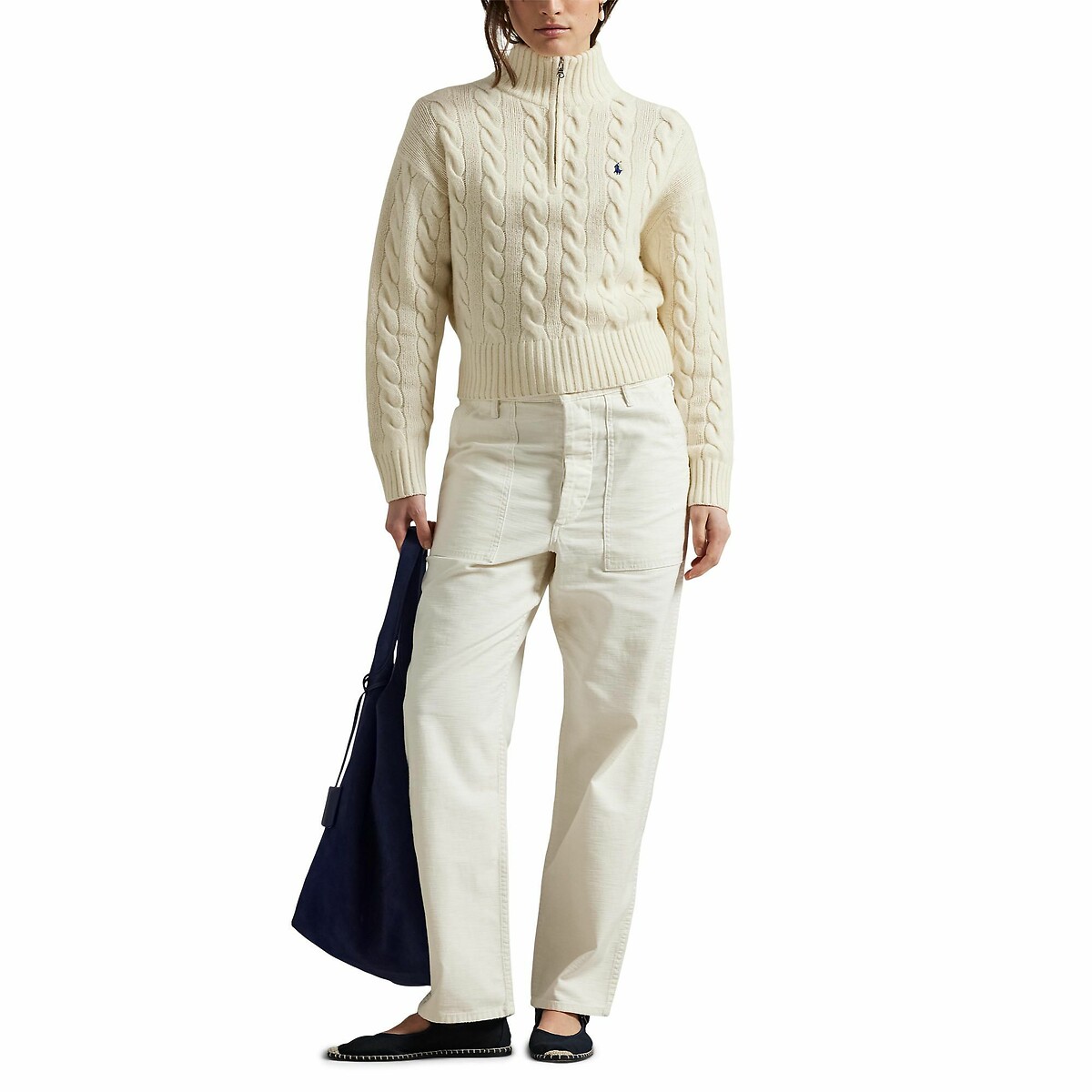 POLO RALPH LAUREN<br>Suéter de tricô com zíper, lã e cashmere
