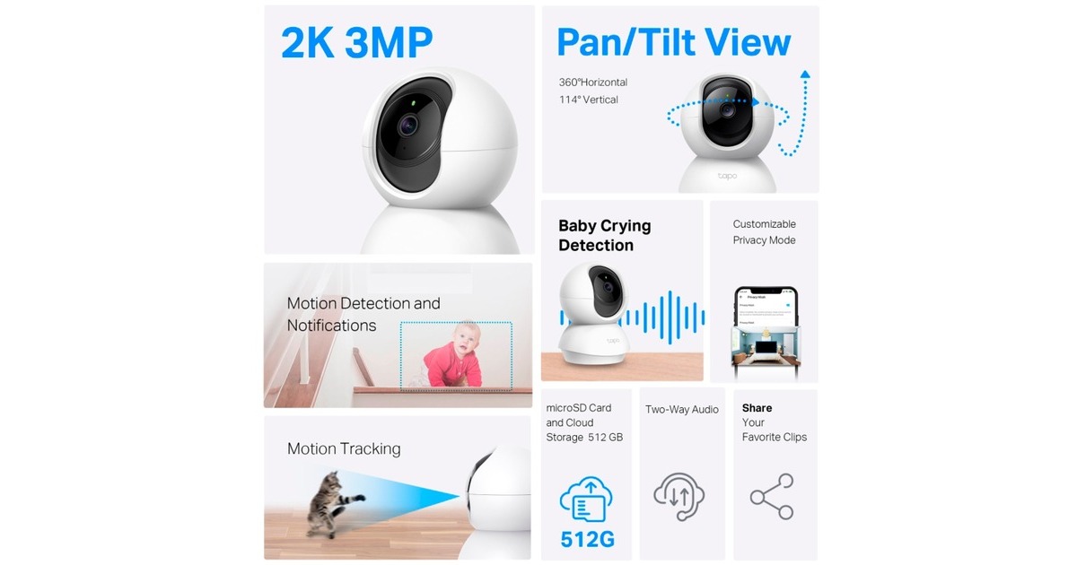 TP-LinkTC71 Pan/Tilt Home Security Wi-Fi Camera  (Wit/zwart, Wi-Fi)