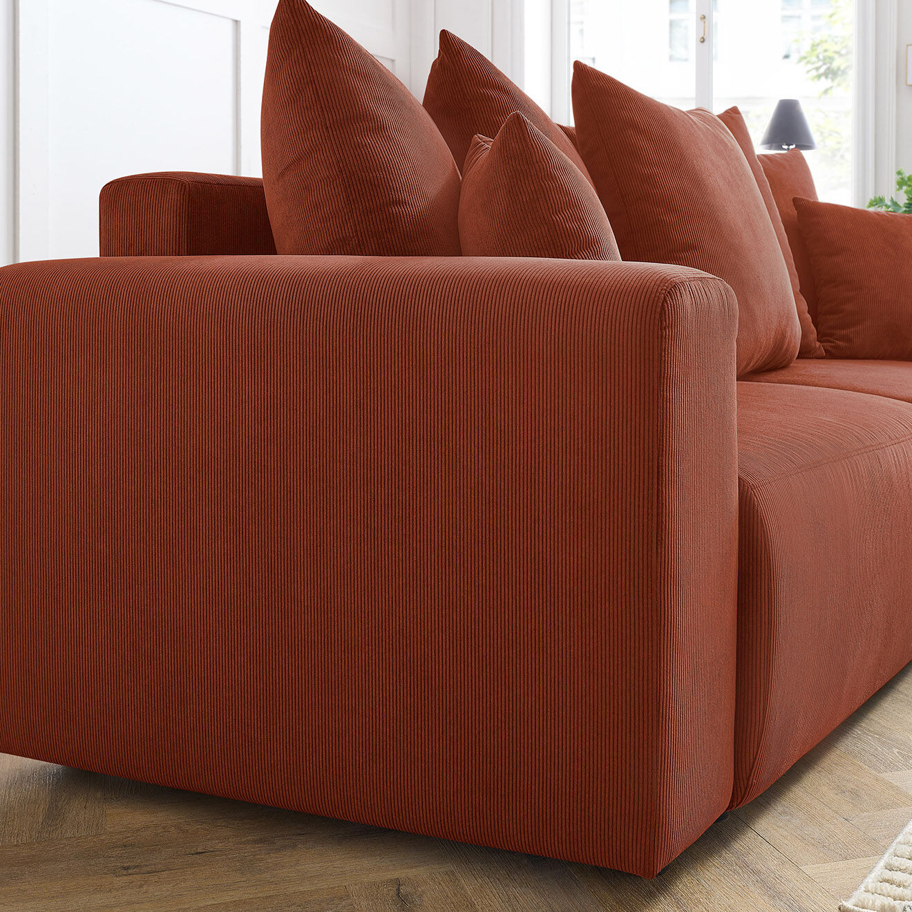 Bobochic Canapé droit fixe 3 places envy velours côtelé orange - 240x100x95 cm
