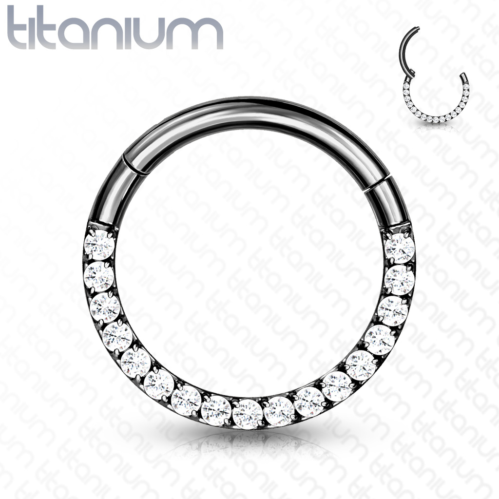 (8mm) Tragus / Helix G23 Titan Ohr Piercing Klickverschluss Ring mit Strass - Schwarz