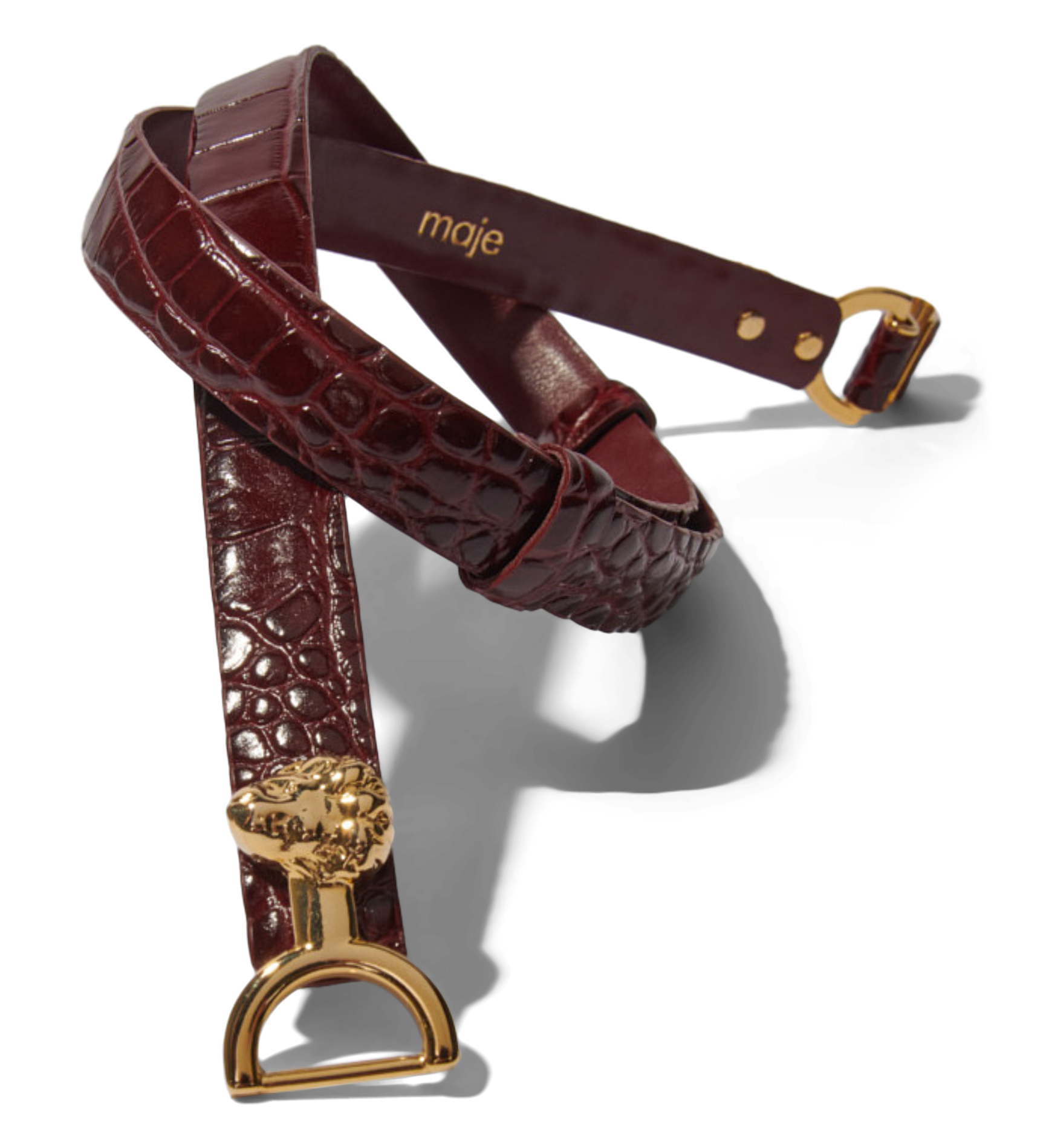 Ceinture fine en cuir embossé croco | Rouge