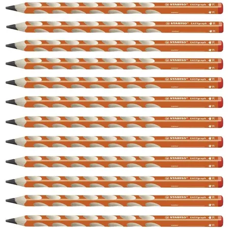 Ergonomischer Dreikant-Bleistift für Rechtshänder - STABILO EASYgraph in orange - 12er Pack - Härtegrad HB