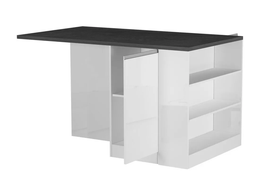 Îlot de cuisine Dcannaval, Armoire polyvalente, Meuble de kitchenette, Table auxiliaire, 100% Made in Italy, 160x90h90 cm, Blanc brillant et ardoise