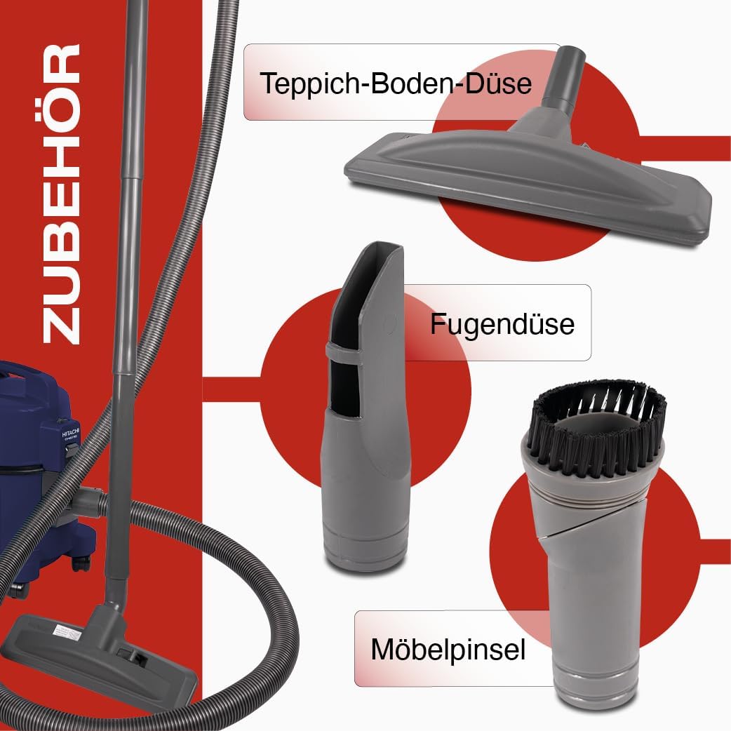 HITACHI Staubsauger CV-400 PRO mit HEPA Filter 7,5L, Beutellos - Profi Bodenstaubsauger 880W, leise 74 dB, 13m Radius, Teppichdüse & Zubehör, Gewerbesauger für Haushalt & Industrie (Dunkelblau)