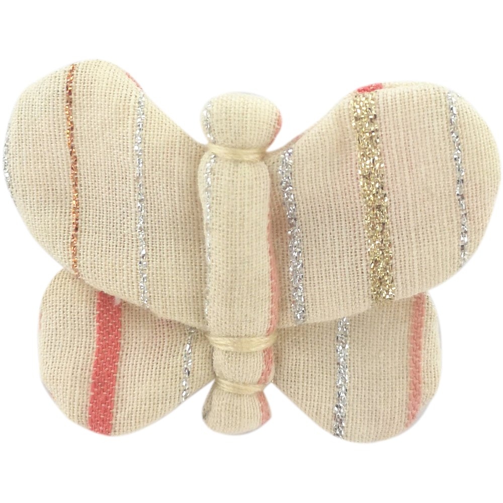 Barrette Petit Papillon Rayé Rose Argent