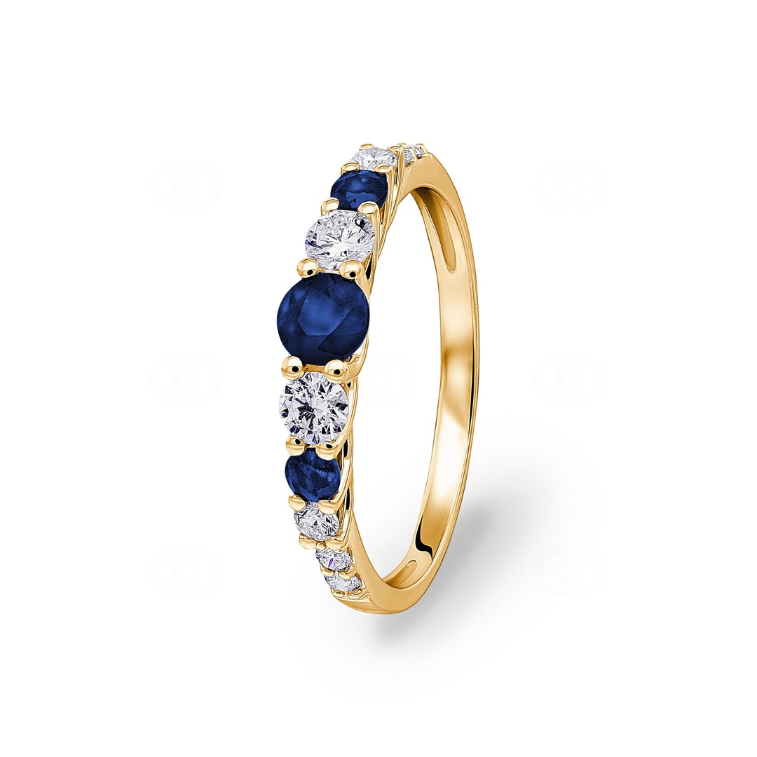 Mémoire Ring 750/18 K Gelbgold mit Saphiren & Diamanten 0.35 ct H/si