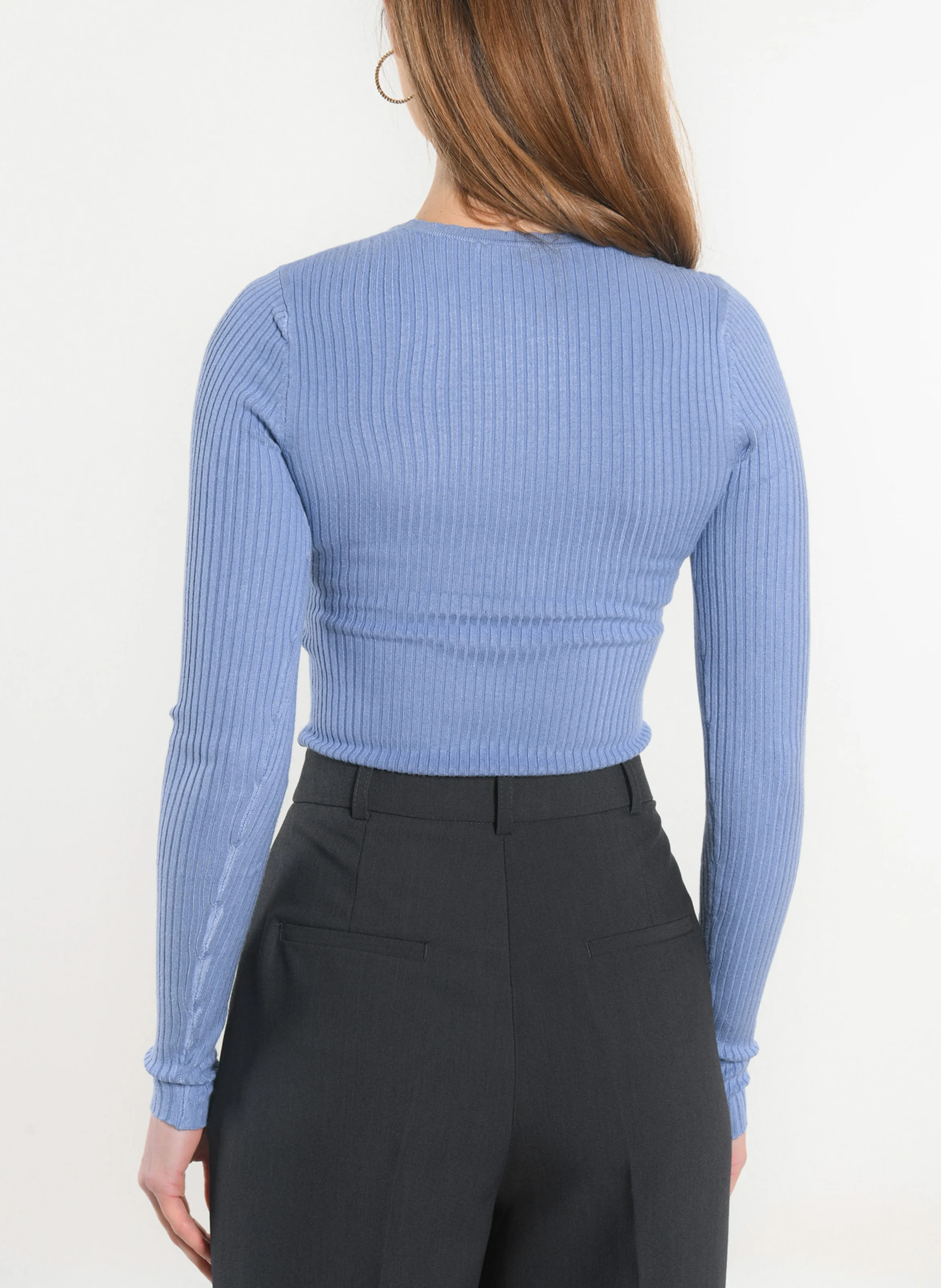 ELISA - Pull en maille fine côtelée | Bleu