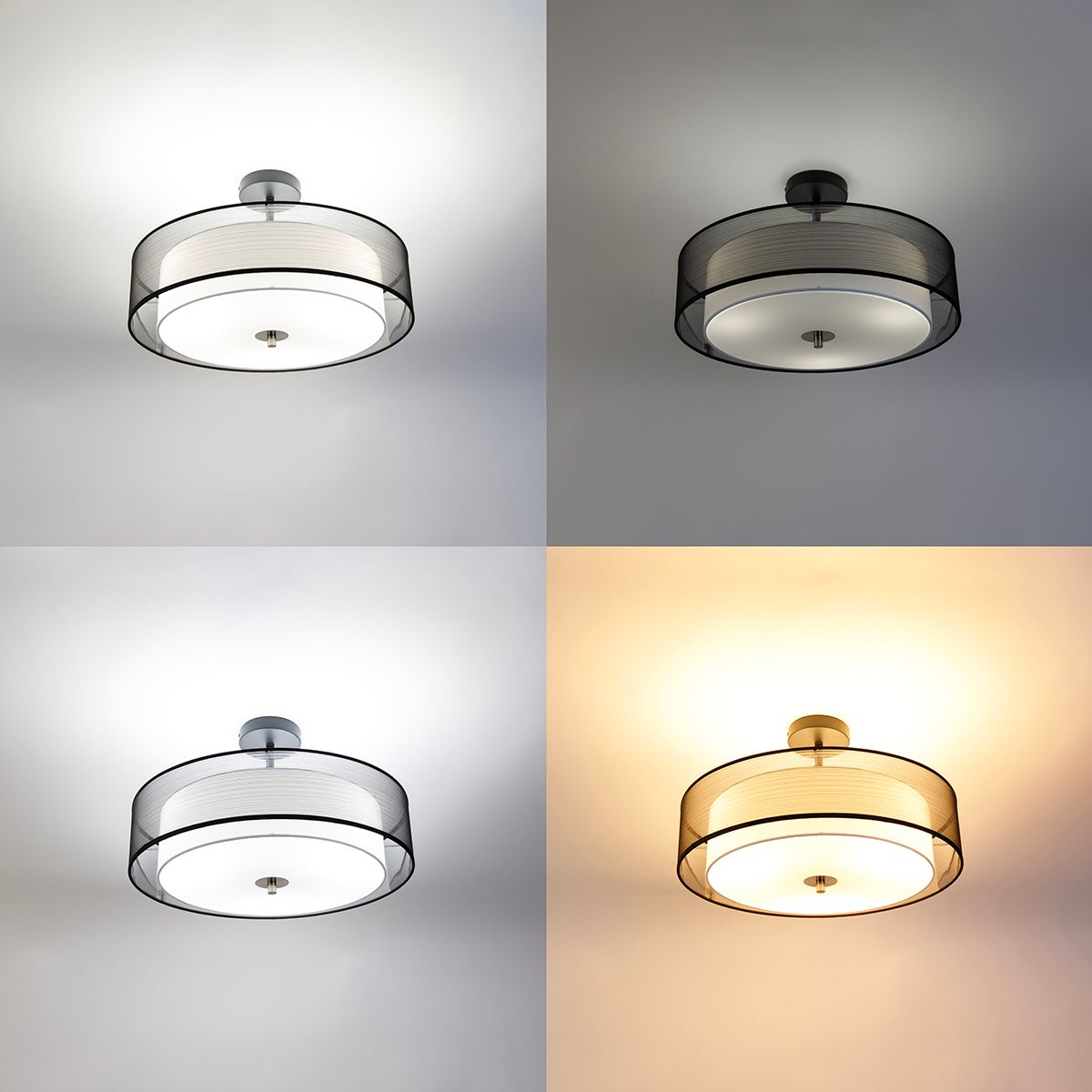 Smart plafondlamp zwart met wit 50 cm incl. 3 Wifi A60 - Drum Duo