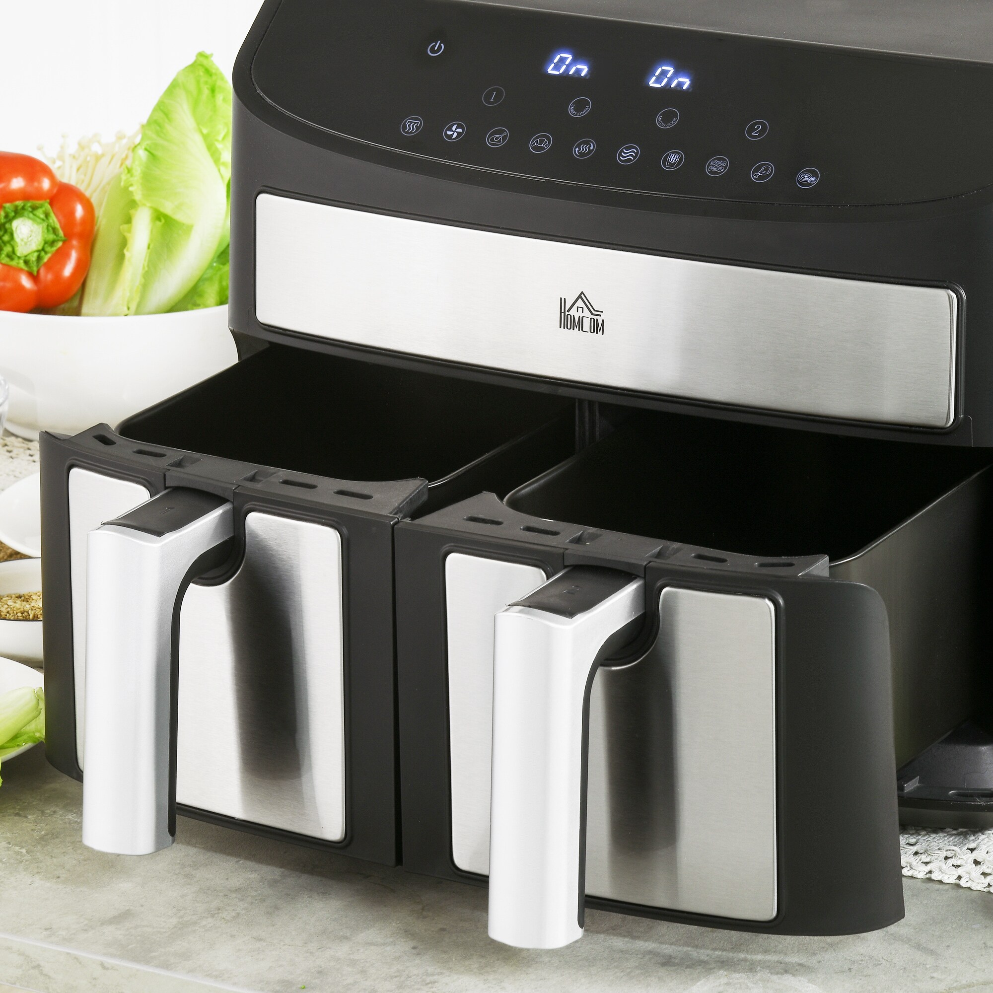HOMCOM Heißluftfritteuse mit 2 Körbe schwarz 38,8L x 36,3B x 31,1H cm
