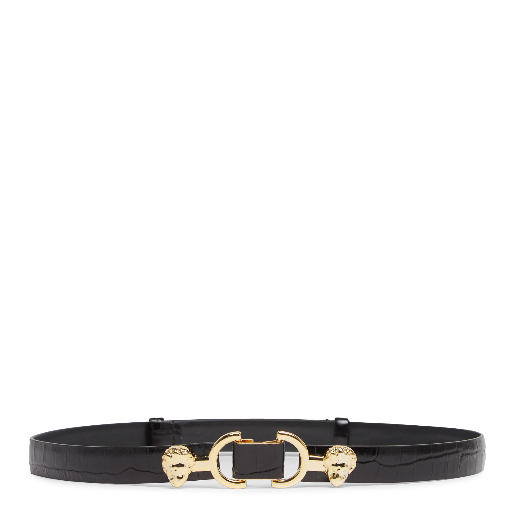 Ceinture fine en cuir embossé croco | Noir
