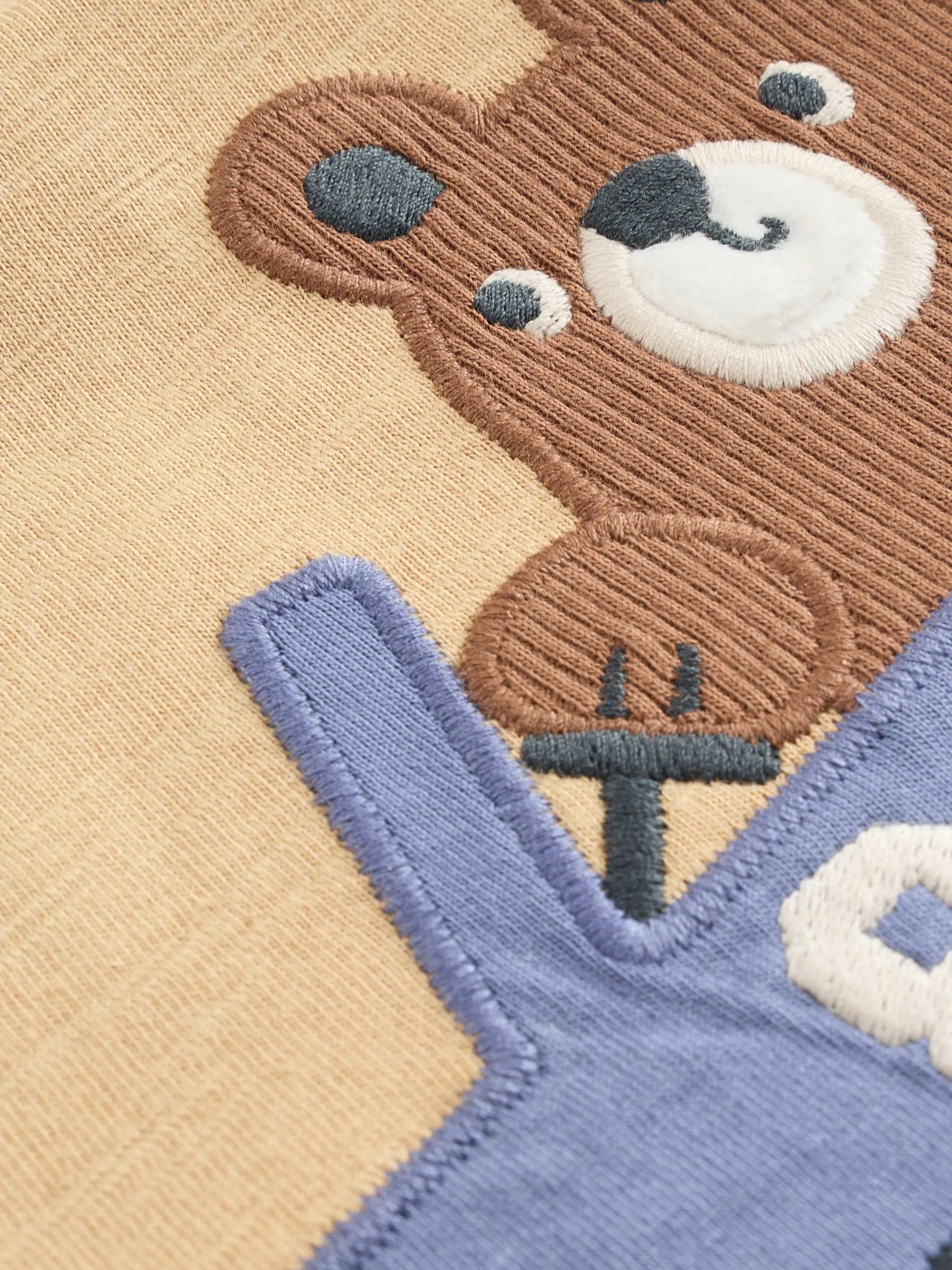 Blauw Woodland - Set van 3 T-shirts met lange mouwen en applicatie (3mnd-7jr)
