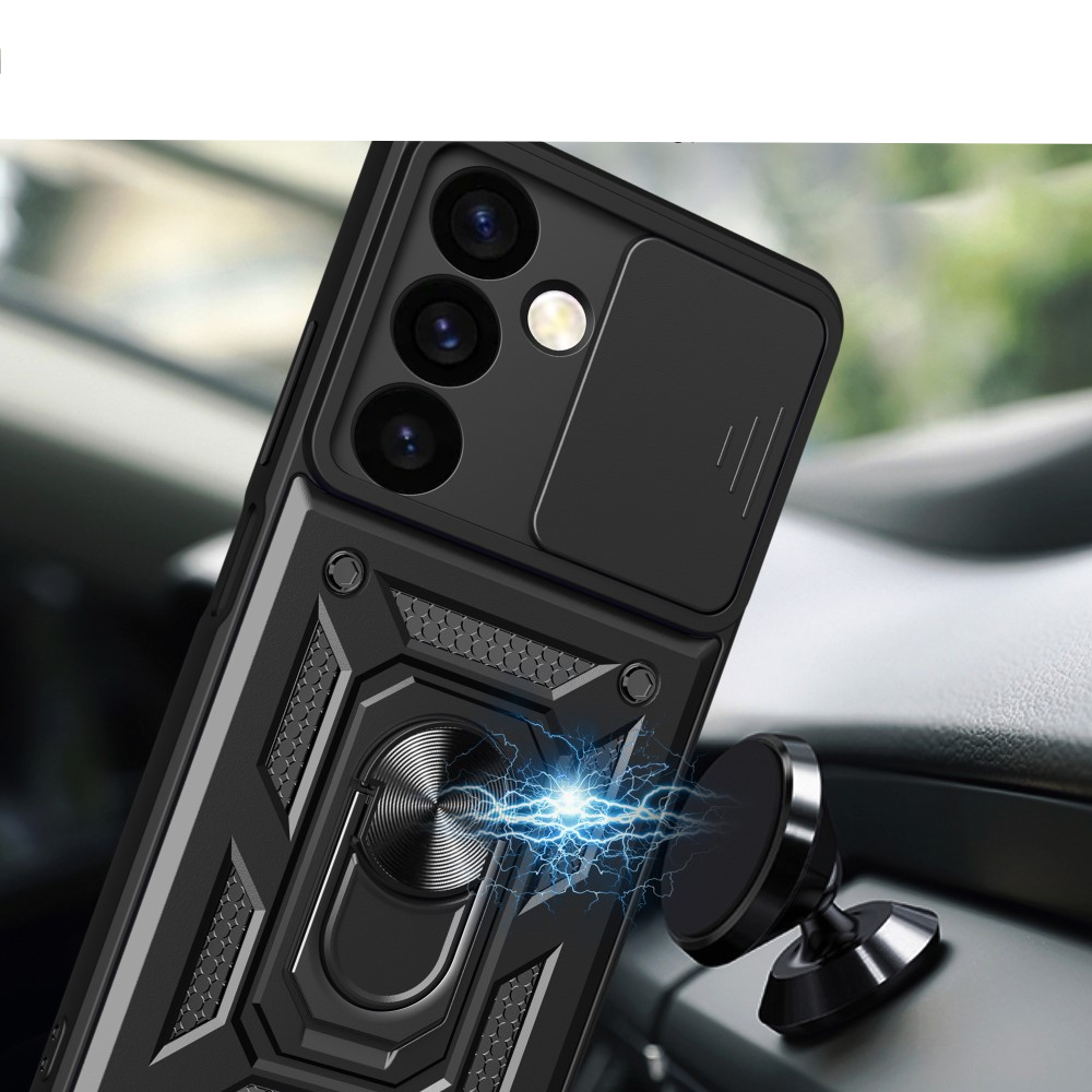 Samsung Galaxy S24  Plus Hybrid Outdoor Hardcase Hülle mit Cam-Slider   Magnetischer Kickstand - Schwarz