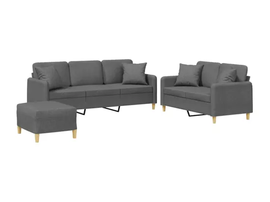 Ensemble de canapés 3 pcs coussins gris foncé tissu