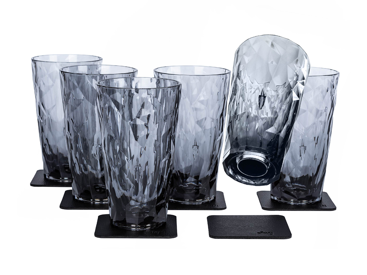 Silwy Longdrink Grey Magnetische kunststof glazen - 6 stuks
