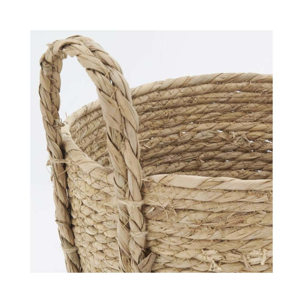 Cache-pots en jonc naturel et coton vert (lot de 3)