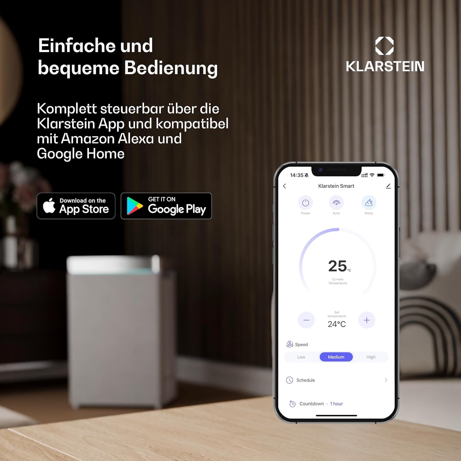 Klarstein Aero Ring Mobile Klimaanlage – 9000 BTU, 3-in-1: Kühlen, Entfeuchten & Ventilator, Smart App & Sprachsteuerung, Für Räume bis 31 m², Energieeffizienz A, R290, Leichtgängige Rollen, Schwarz