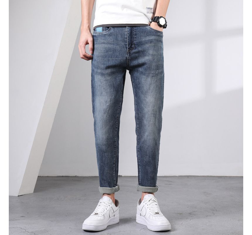 Denimic - Hoge taille gewassen taps toelopende jeans