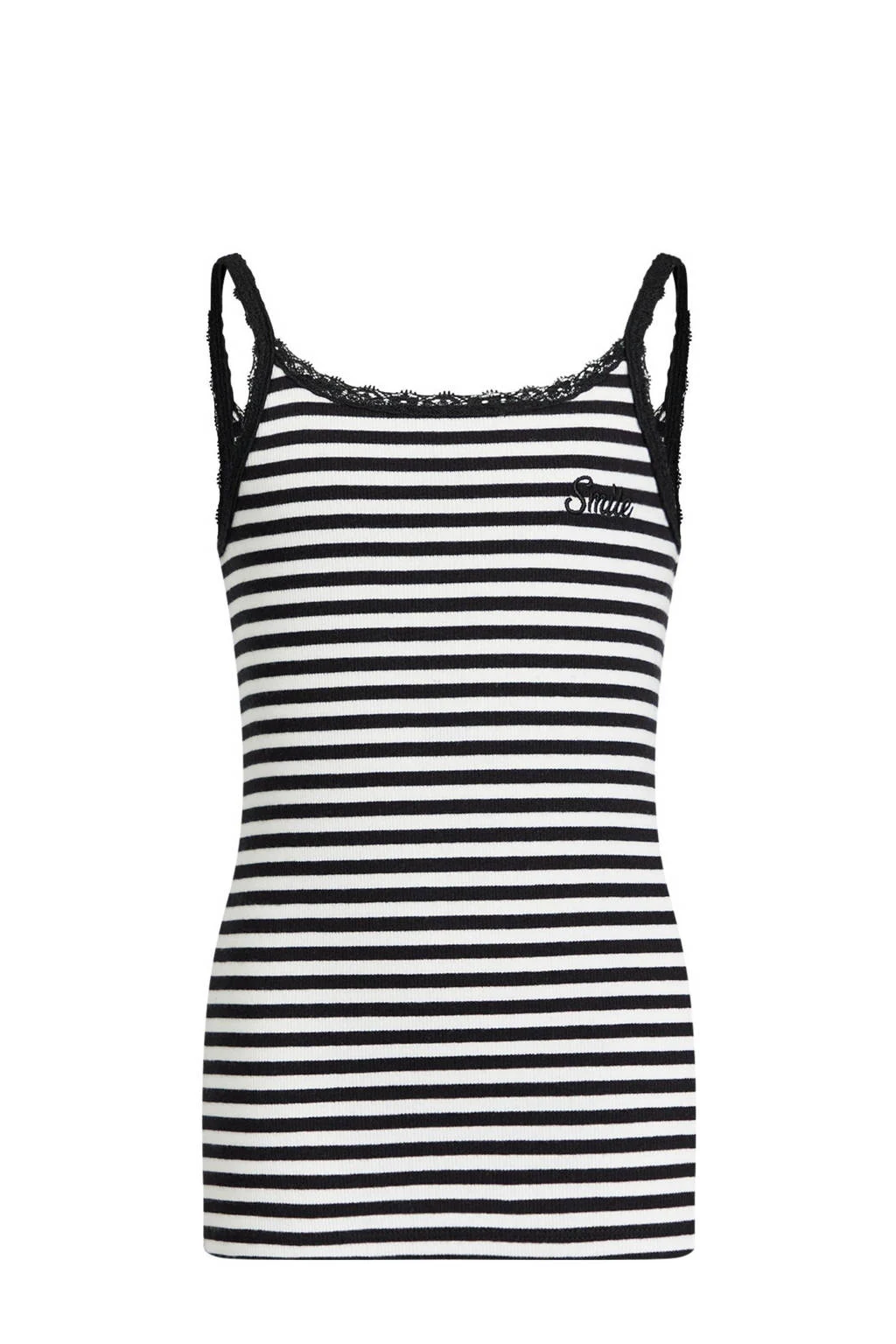 WE Fashion singlet met borduursels wit/zwart
