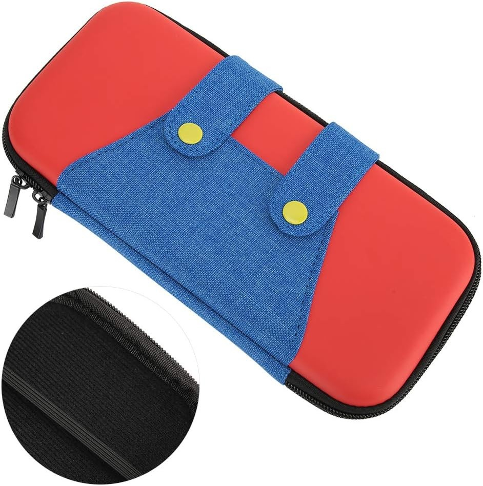 Nintendo Switch Reise Box Schutztasche Hartschale im Latzhosen Design - Rot / Blau